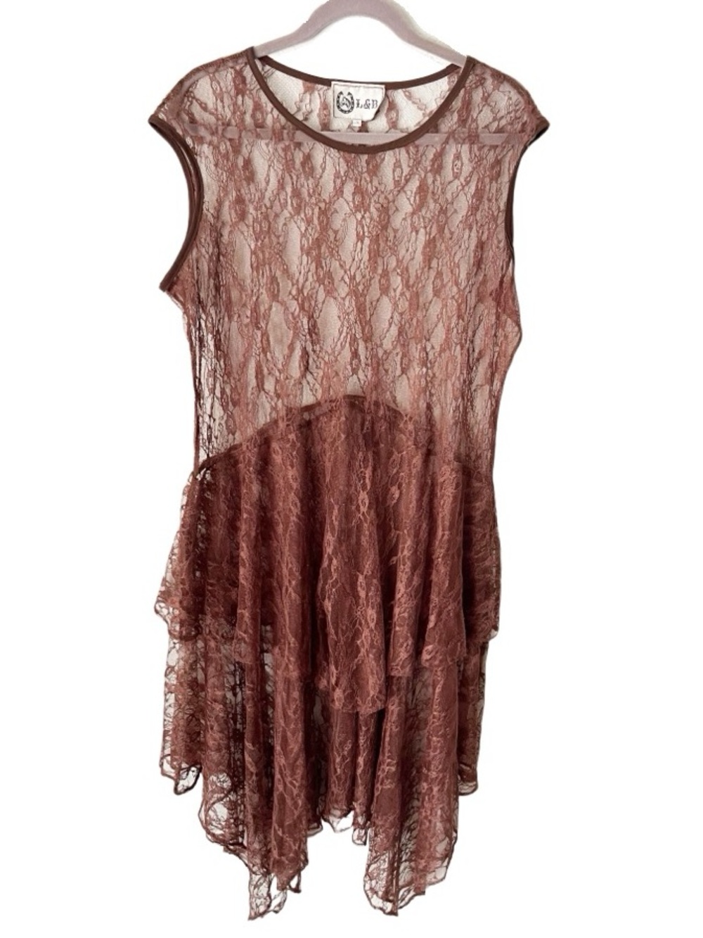 Western Festival Sheer Tiered Asymmetrical Dress Size L XL Lucky & Blessed Boho